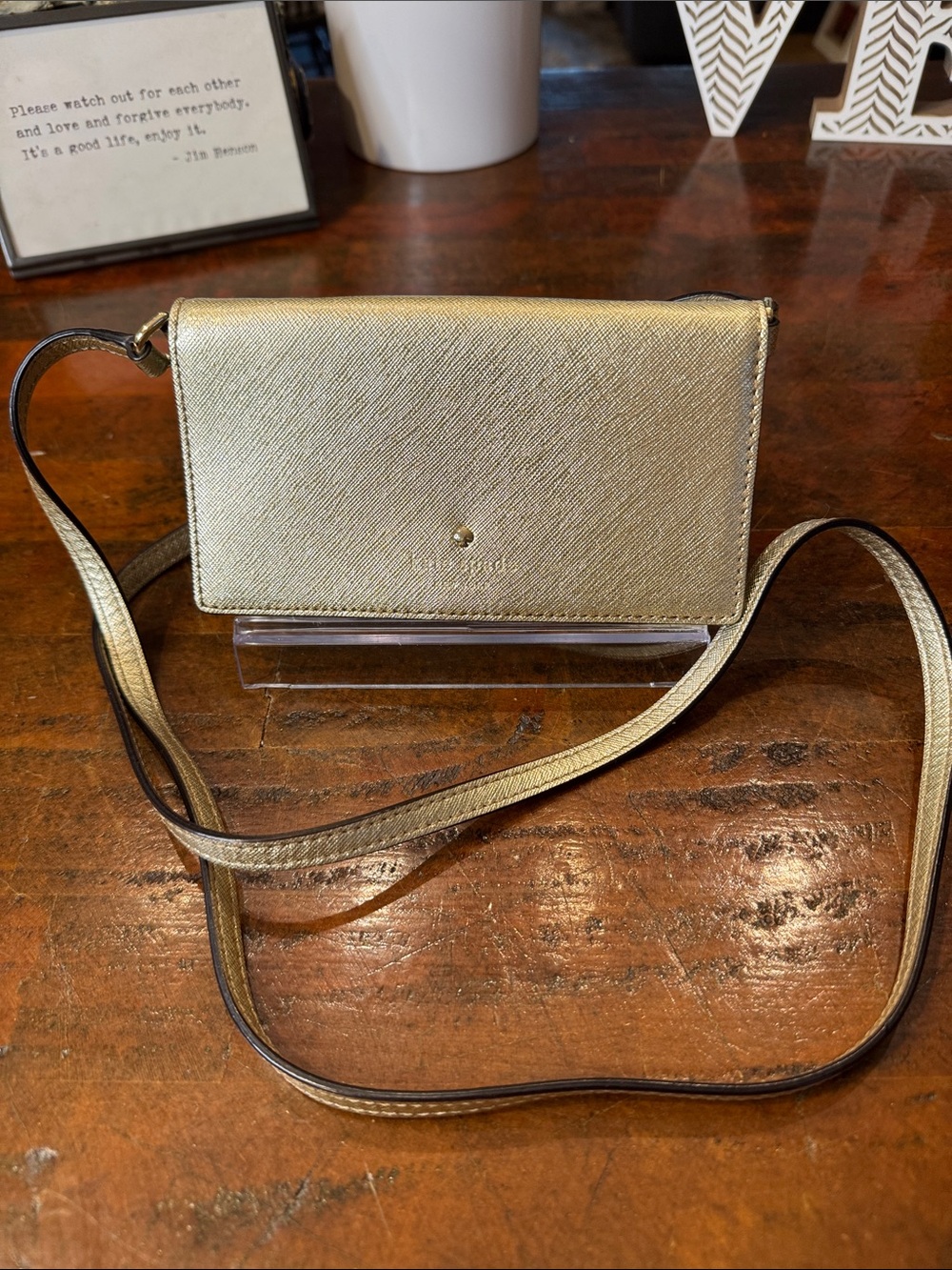 kate spade Metallic Gold Crossbody Wallet